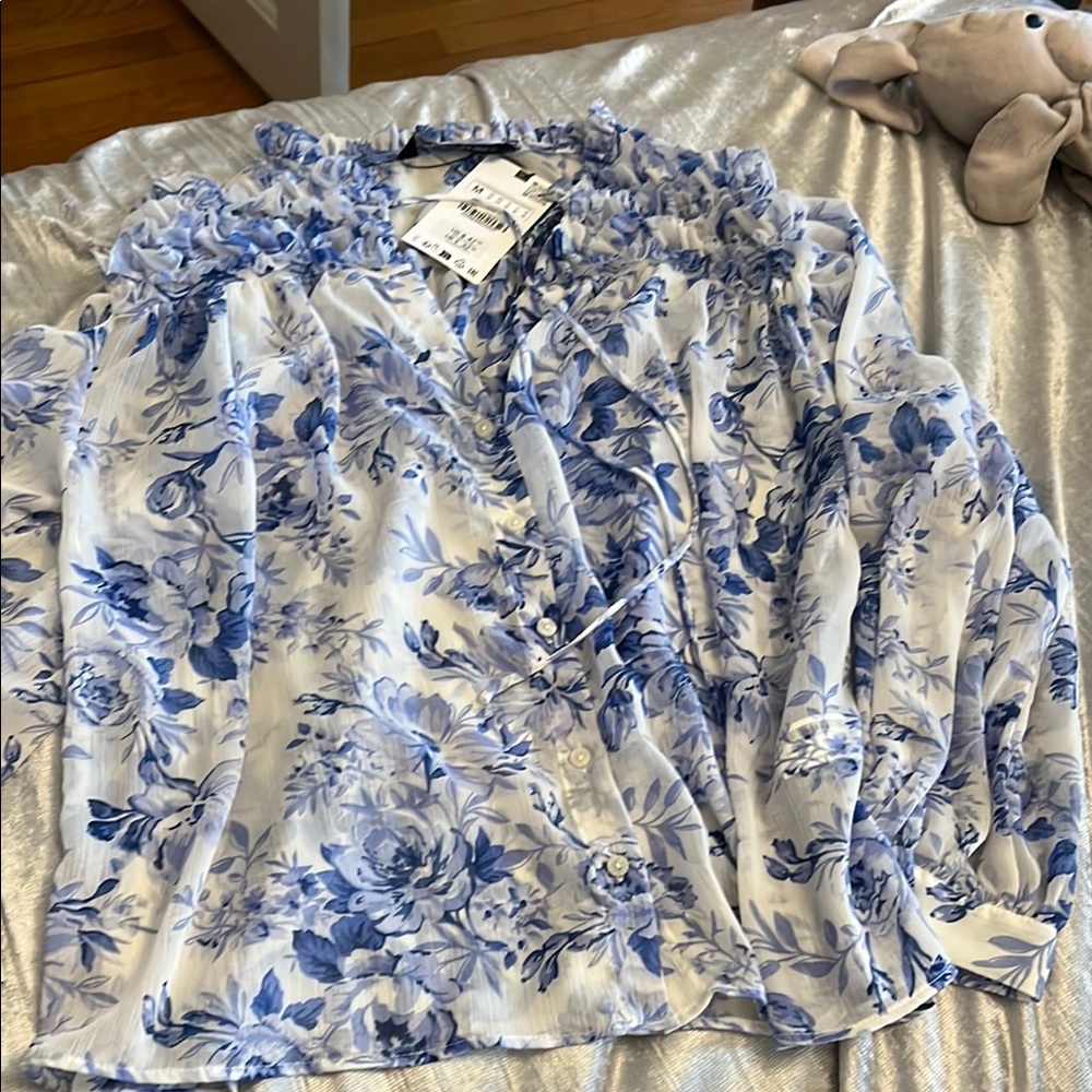 ZARA Floral Blue Women's Top